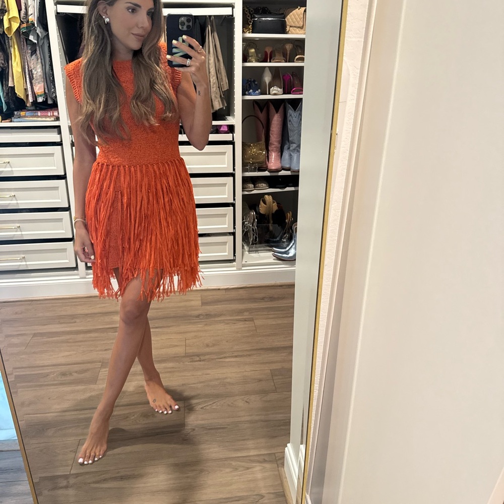 Vici Vibrant Orange Fringe Mini Dress